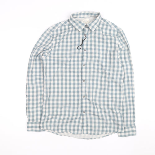 Marks and Spencer Men's Blue Check Regular Fit Long Sleeve Cotton Shirt Size S
