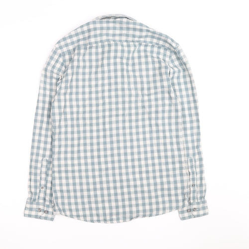 Marks and Spencer Men's Blue Check Regular Fit Long Sleeve Cotton Shirt Size S