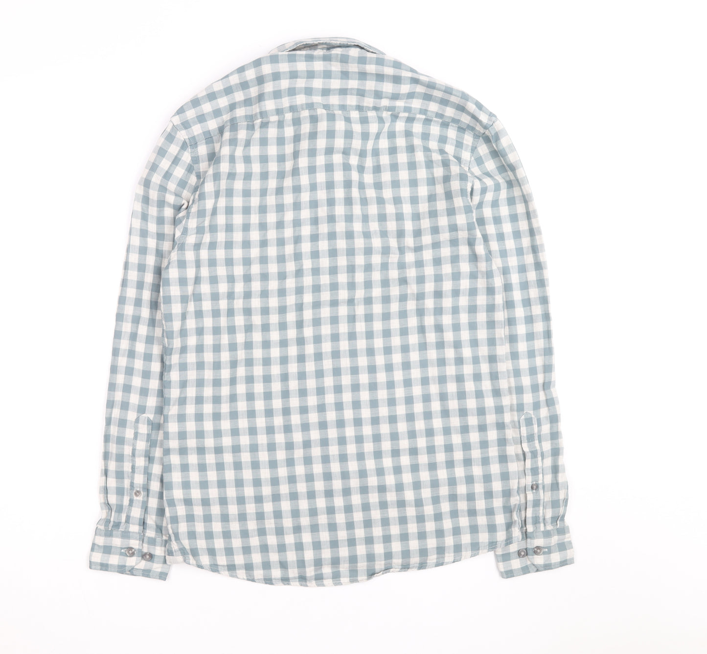 Marks and Spencer Men's Blue Check Regular Fit Long Sleeve Cotton Shirt Size S