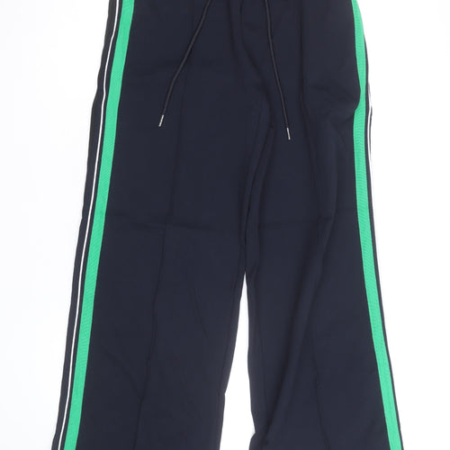 Marks and Spencer Womens Navy Green Stripe Wide-Leg Jogger Trousers Size 12
