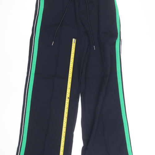 Marks and Spencer Womens Navy Green Stripe Wide-Leg Jogger Trousers Size 12