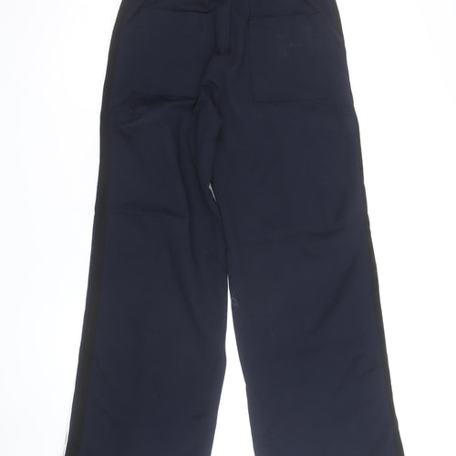 Marks and Spencer Womens Navy Green Stripe Wide-Leg Jogger Trousers Size 12