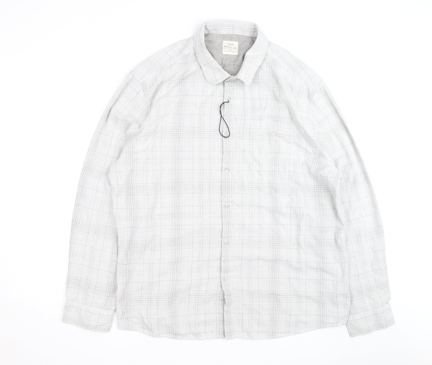 Marks and Spencer Men’s Grey Check 3XL Regular Fit Long Sleeve Shirt
