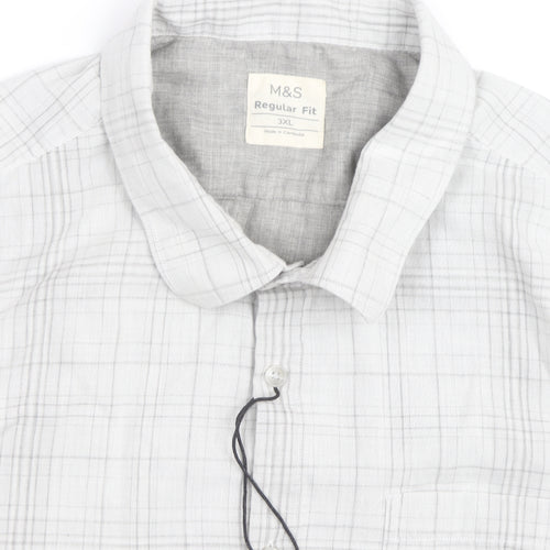 Marks and Spencer Men’s Grey Check 3XL Regular Fit Long Sleeve Shirt