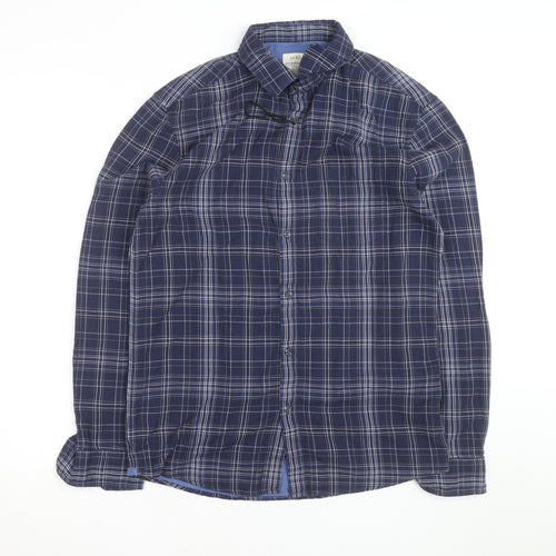 Marks and Spencer Men’s Blue Check Regular Fit Cotton Long Sleeve Shirt S