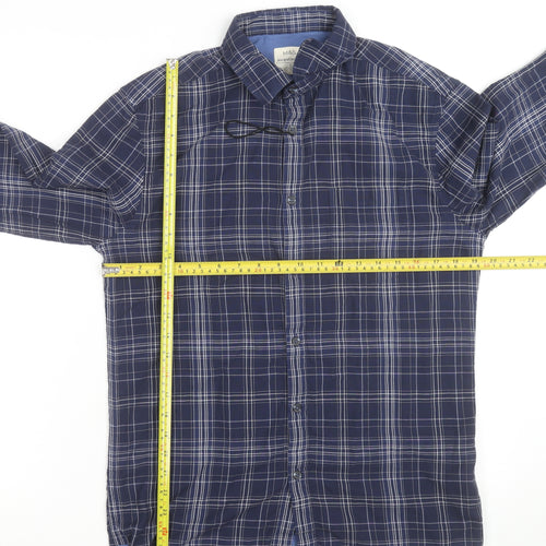 Marks and Spencer Men’s Blue Check Regular Fit Cotton Long Sleeve Shirt S