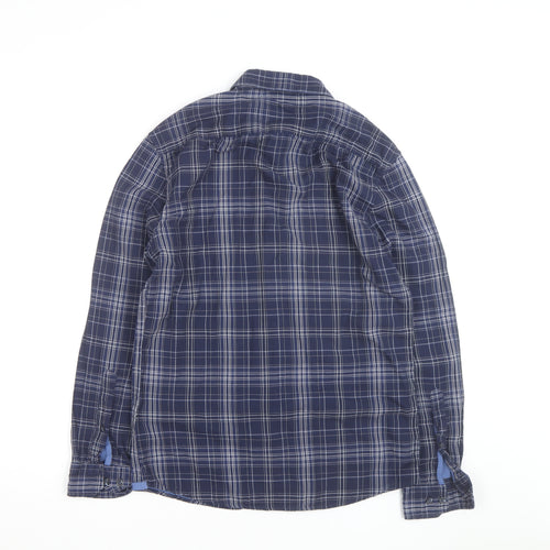 Marks and Spencer Men’s Blue Check Regular Fit Cotton Long Sleeve Shirt S