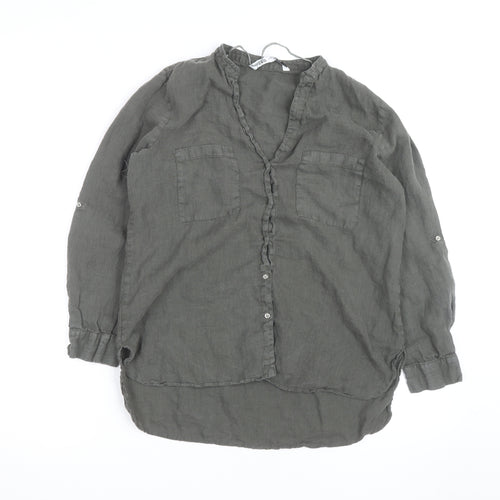 Zara Womens Grey Linen Tunic Blouse Size M Long Sleeve Casual Top