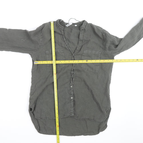 Zara Womens Grey Linen Tunic Blouse Size M Long Sleeve Casual Top