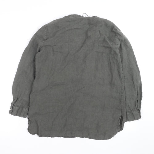 Zara Womens Grey Linen Tunic Blouse Size M Long Sleeve Casual Top