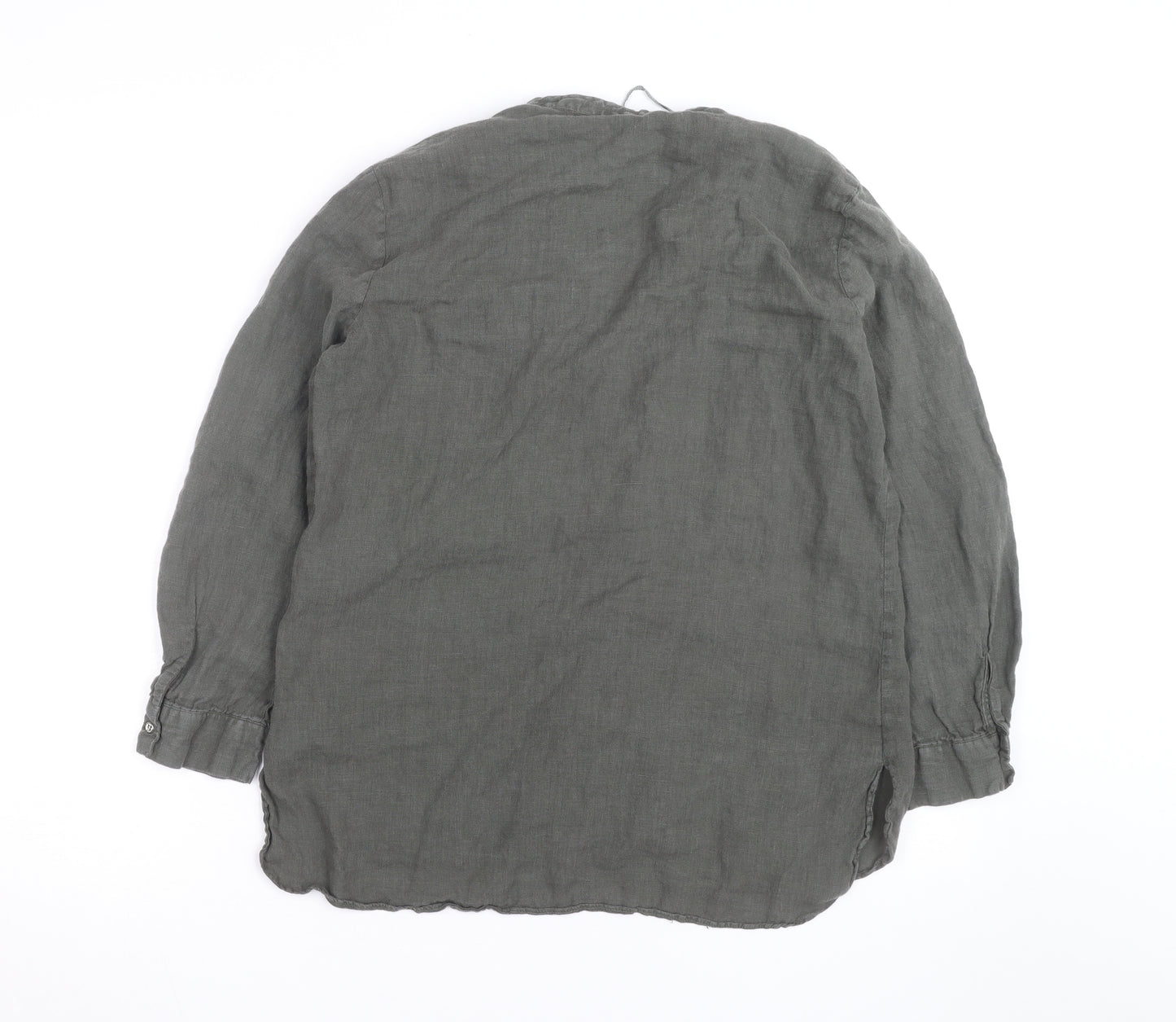 Zara Womens Grey Linen Tunic Blouse Size M Long Sleeve Casual Top