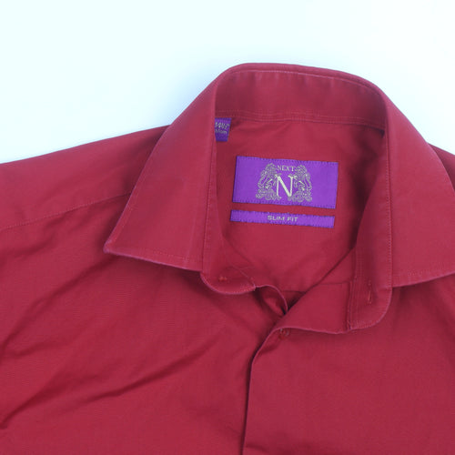 Next Men's Red Slim Fit Long Sleeve Button-Up Shirt Size M