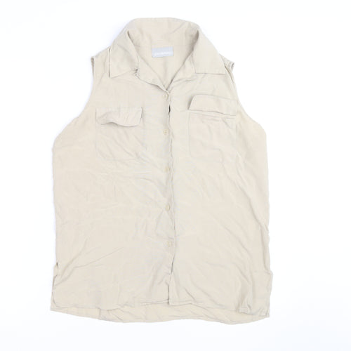 Journal Womens Beige Silk Sleeveless Collared Blouse Size 12