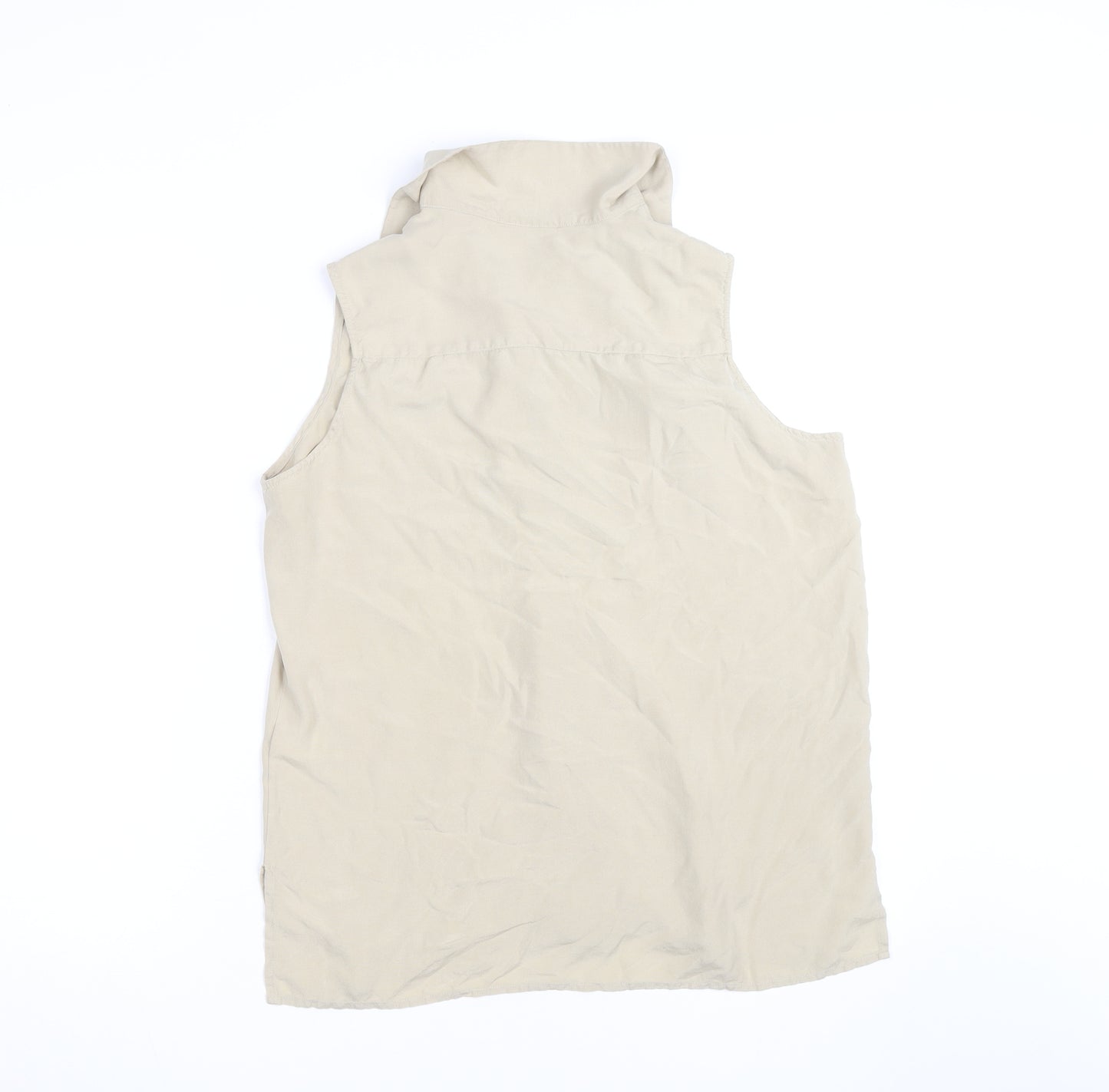 Journal Womens Beige Silk Sleeveless Collared Blouse Size 12