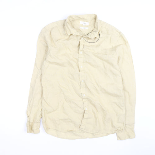 Marks and Spencer Men's Beige Linen Long Sleeve Button-Up Shirt M