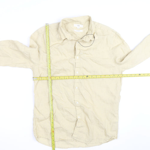 Marks and Spencer Men's Beige Linen Long Sleeve Button-Up Shirt M