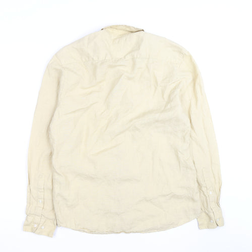 Marks and Spencer Men's Beige Linen Long Sleeve Button-Up Shirt M