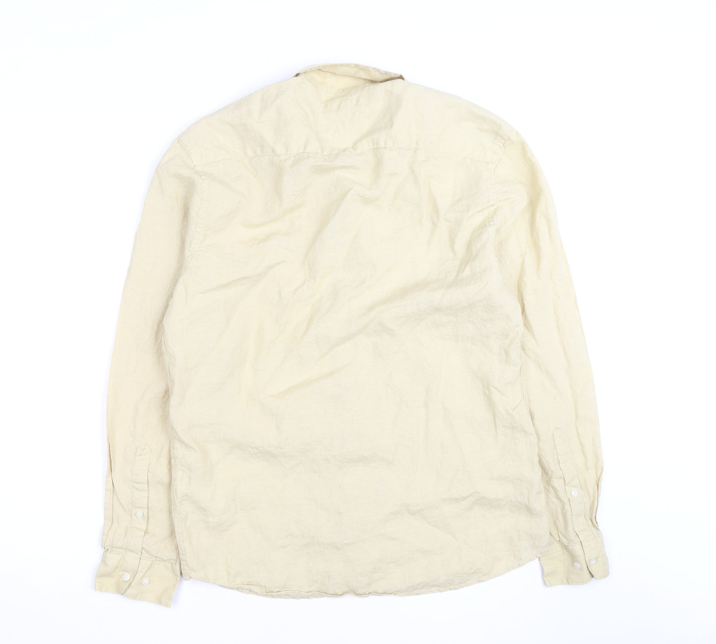 Marks and Spencer Men's Beige Linen Long Sleeve Button-Up Shirt M