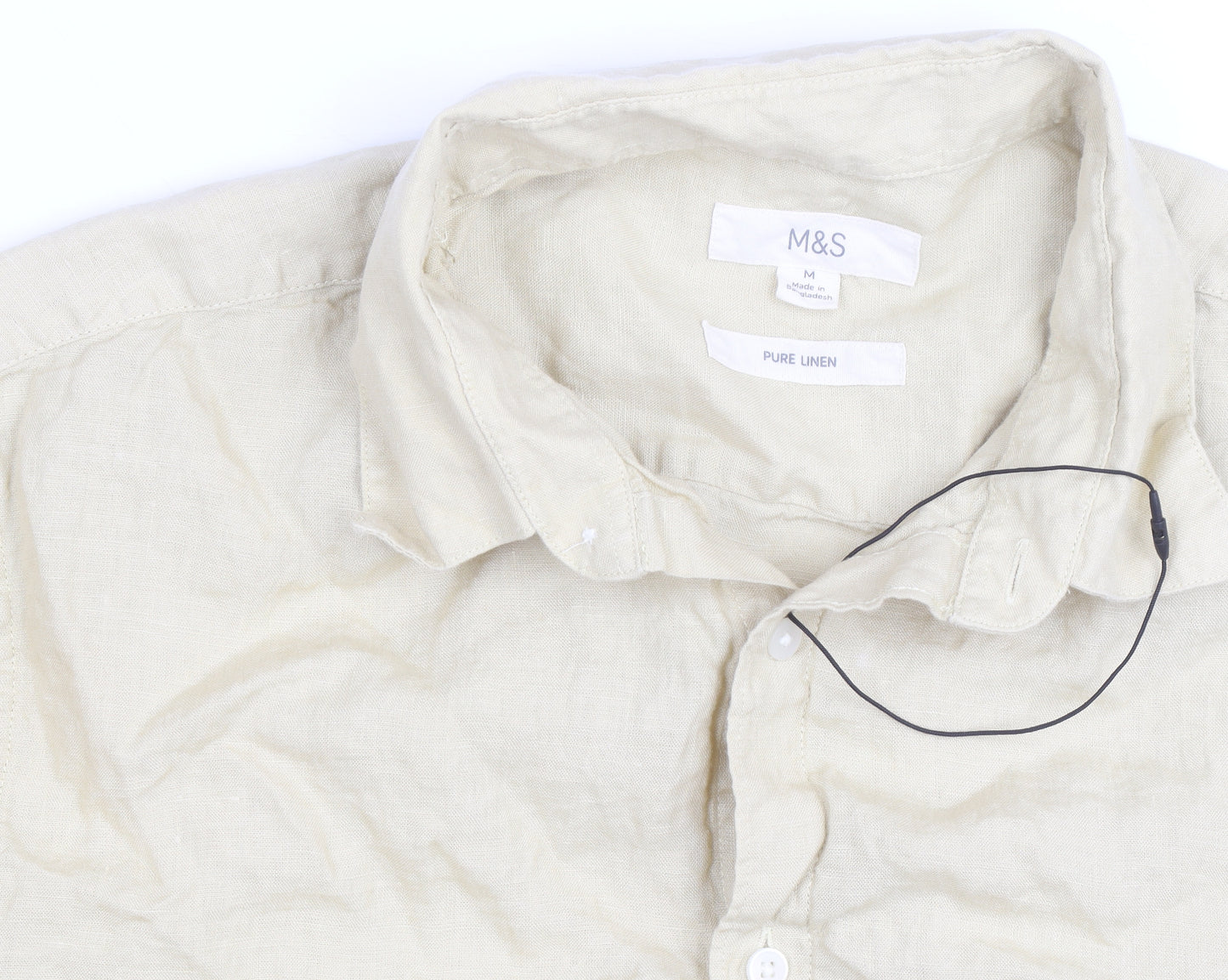 Marks and Spencer Men's Beige Linen Long Sleeve Button-Up Shirt M