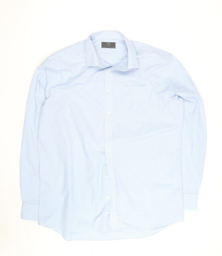 Marks and Spencer Men's Blue Regular Fit Long Sleeve Shirt Size 17