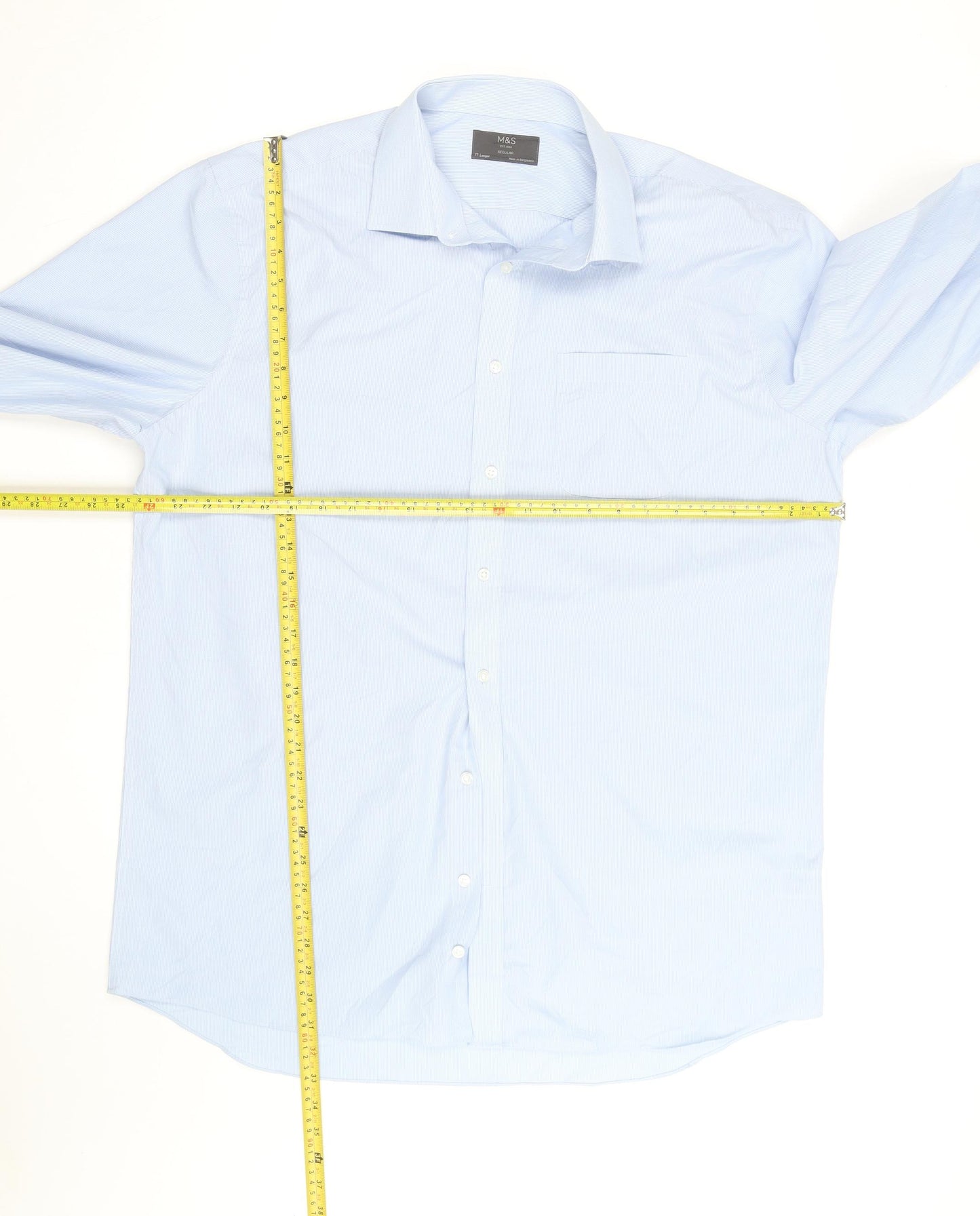 Marks and Spencer Men's Blue Regular Fit Long Sleeve Shirt Size 17