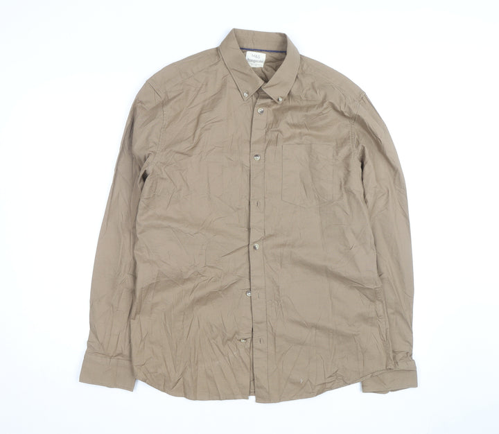 Marks and Spencer Men's Brown Regular Fit Button-Down Shirt M