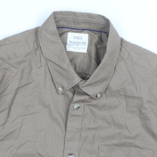 Marks and Spencer Men's Brown Regular Fit Button-Down Shirt M