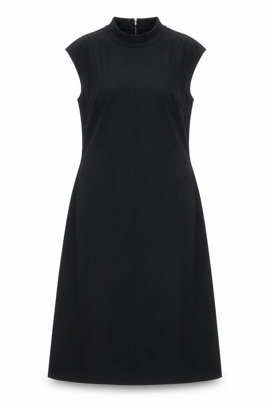 Front view of Zara Women Black, size 10, Sheath Midi Sleeveless Dress