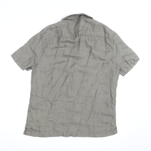 Marks and Spencer Men's Grey Linen Short Sleeve Button-Up Shirt M