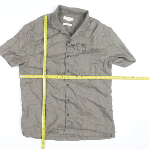 Marks and Spencer Men's Grey Linen Short Sleeve Button-Up Shirt S