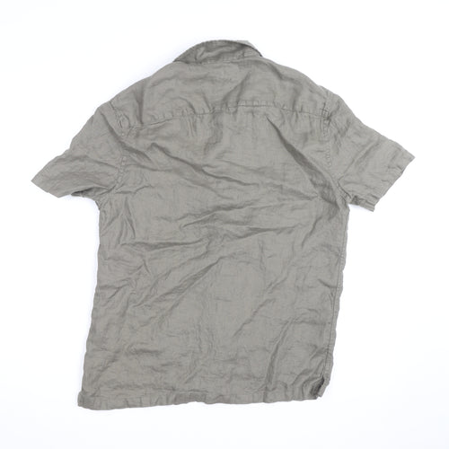 Marks and Spencer Men's Grey Linen Short Sleeve Button-Up Shirt S