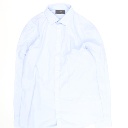 Marks and Spencer Men's Blue Slim Fit Long Sleeve Button-Up Shirt Size 16