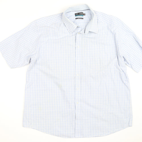 Marks and Spencer Men's Blue Check Cotton Short Sleeve Button-Up Shirt 18.5in