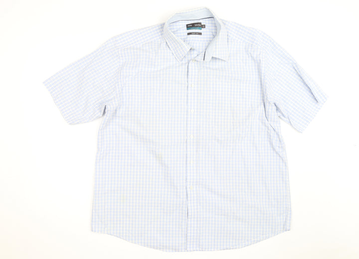 Marks and Spencer Men's Blue Check Cotton Short Sleeve Button-Up Shirt 18.5in