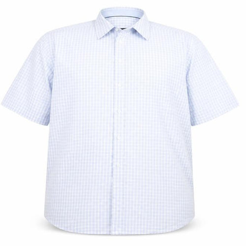 Marks and Spencer Men's Blue Check Cotton Short Sleeve Button-Up Shirt 18.5in