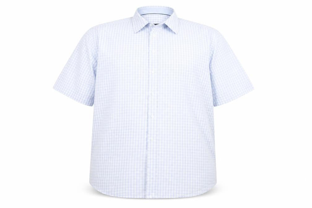 Marks and Spencer Men's Blue Check Cotton Short Sleeve Button-Up Shirt 18.5in
