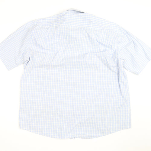 Marks and Spencer Men's Blue Check Cotton Short Sleeve Button-Up Shirt 18.5in