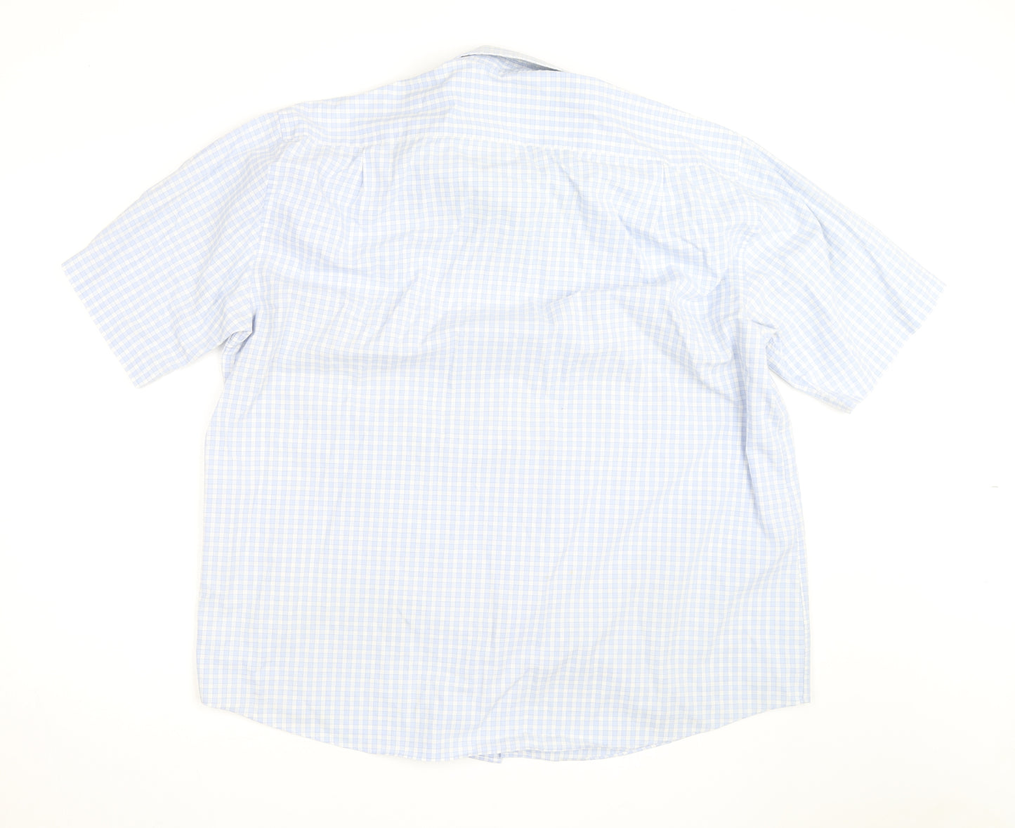 Marks and Spencer Men's Blue Check Cotton Short Sleeve Button-Up Shirt 18.5in