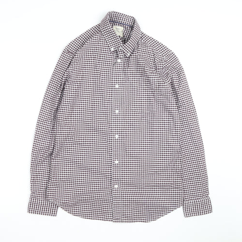 Marks and Spencer Men's Brown Check Regular Fit Long Sleeve Cotton Shirt Size M