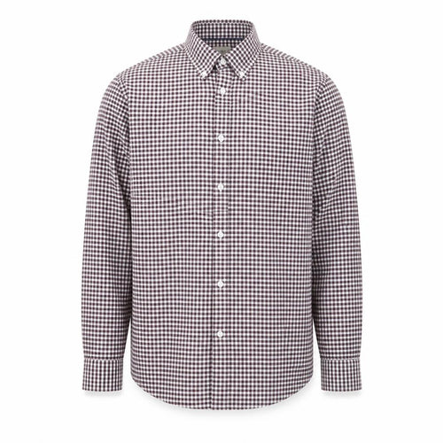 Marks and Spencer Men's Brown Check Regular Fit Long Sleeve Cotton Shirt Size M