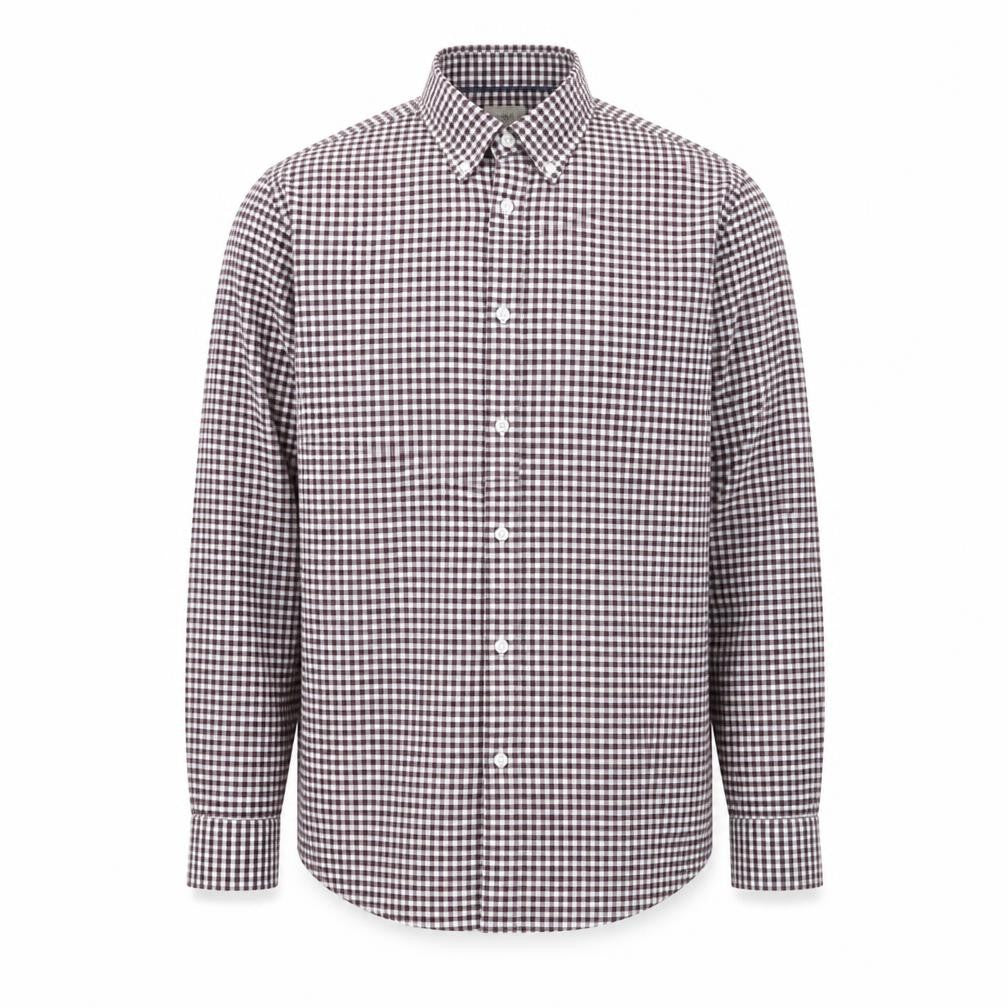 Marks and Spencer Men's Brown Check Regular Fit Long Sleeve Cotton Shirt Size M
