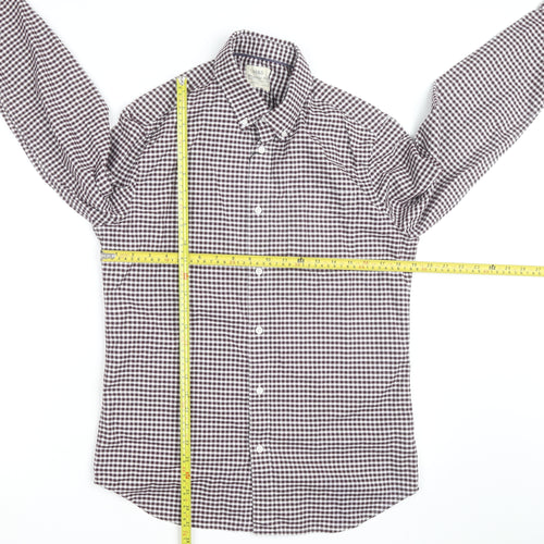 Marks and Spencer Men's Brown Check Regular Fit Long Sleeve Cotton Shirt Size M