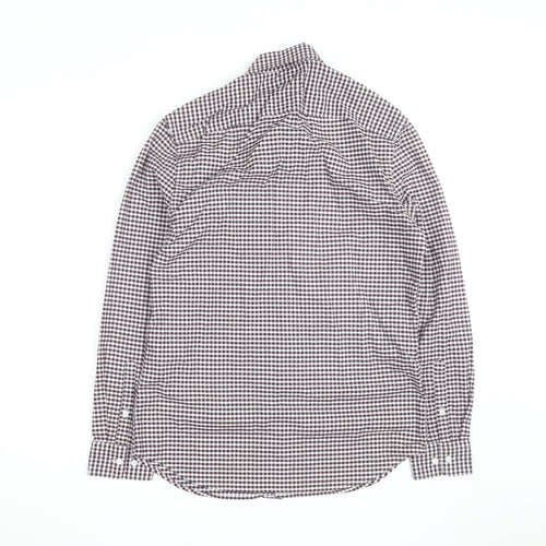 Marks and Spencer Men's Brown Check Regular Fit Long Sleeve Cotton Shirt Size M