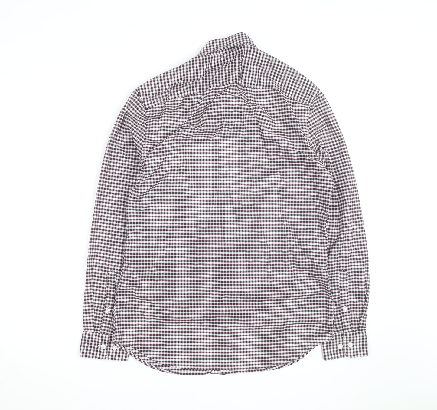 Marks and Spencer Men's Brown Check Regular Fit Long Sleeve Cotton Shirt Size M