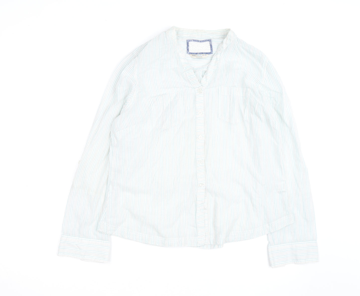 Marks and Spencer Women’s White Stripe Cotton Button-Up Shirt UK 16