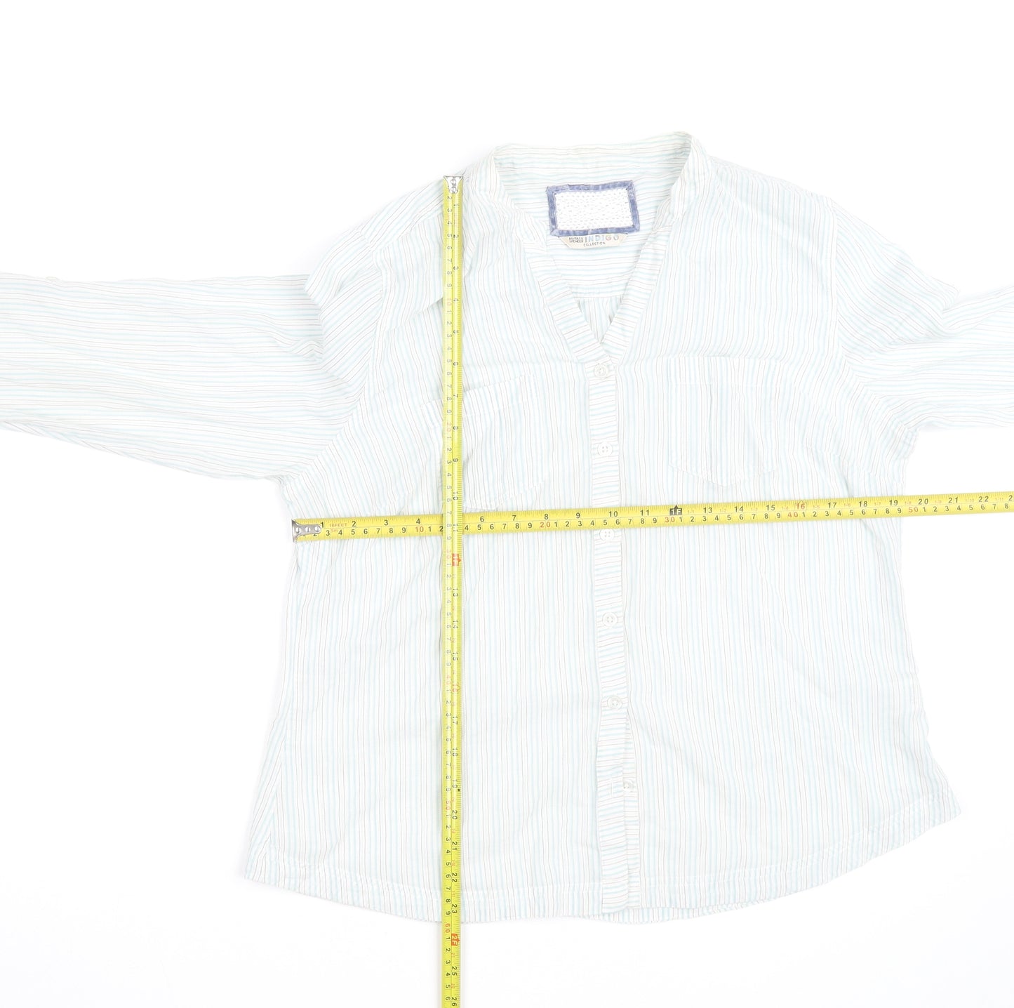 Marks and Spencer Women’s White Stripe Cotton Button-Up Shirt UK 16