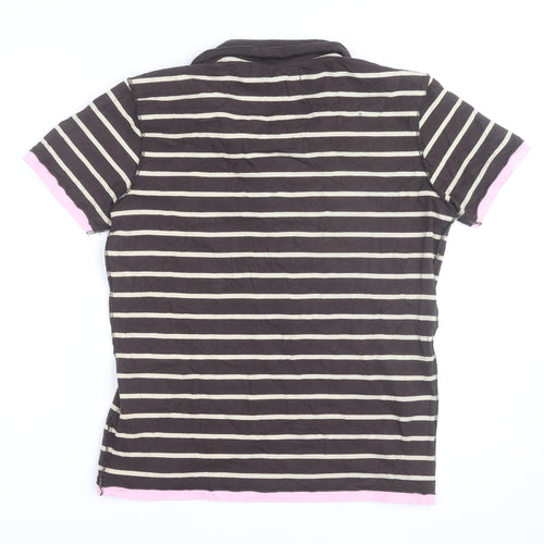 Duck and Cover Women's Brown Striped Polo Shirt L Cotton Blend
