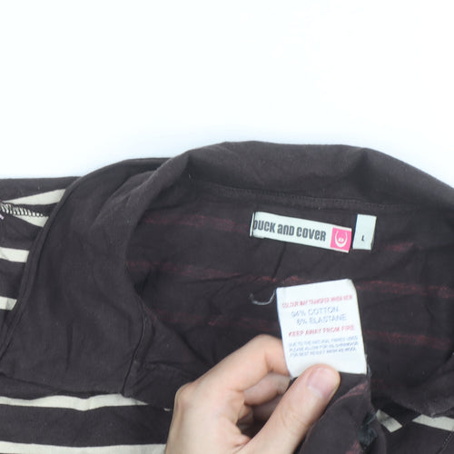 Duck and Cover Women's Brown Striped Polo Shirt L Cotton Blend