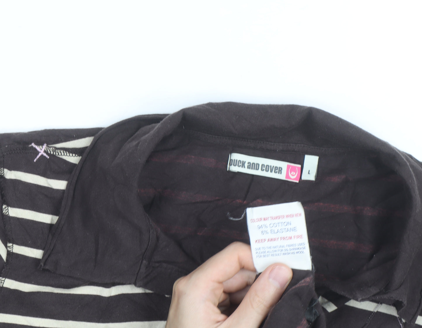 Duck and Cover Women's Brown Striped Polo Shirt L Cotton Blend
