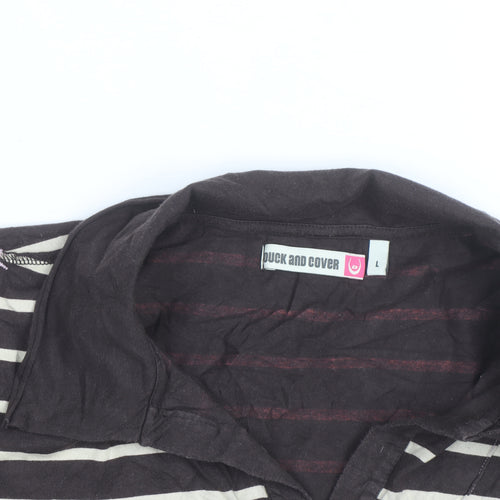Duck and Cover Women's Brown Striped Polo Shirt L Cotton Blend